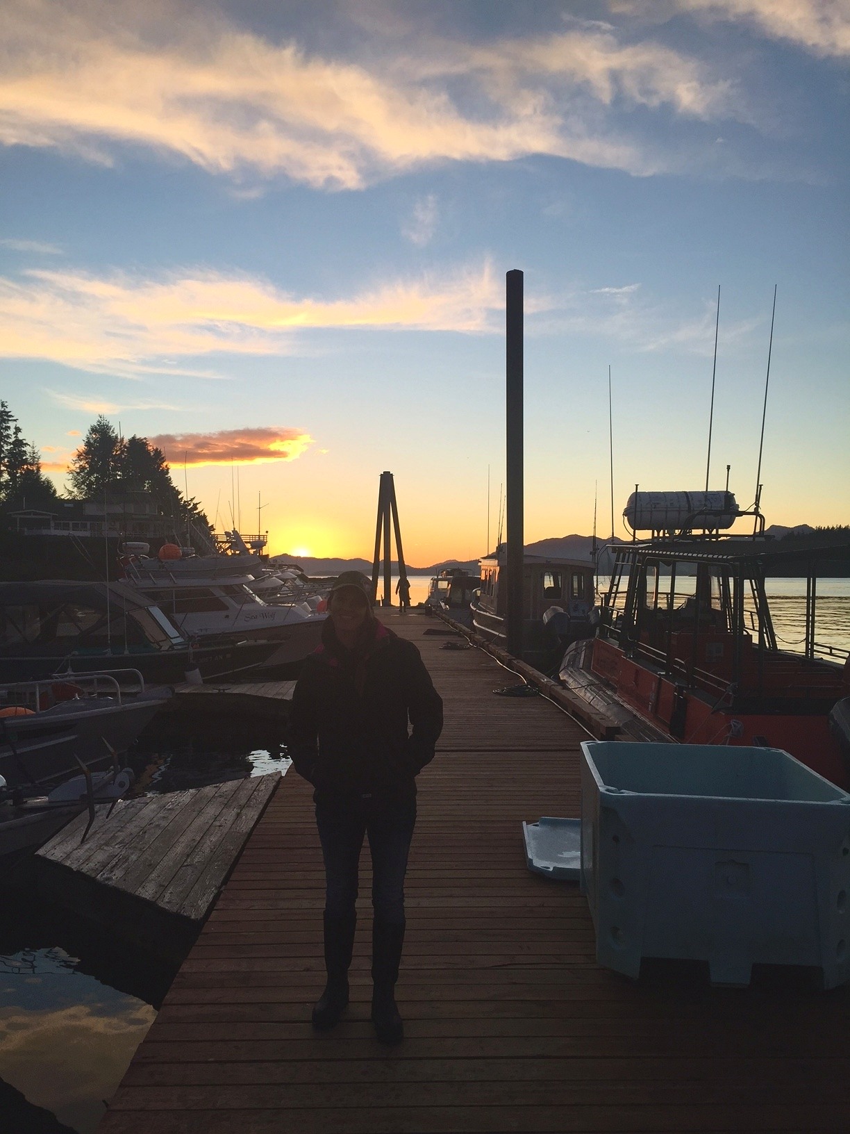 Evening light over the dock near Clover Pass