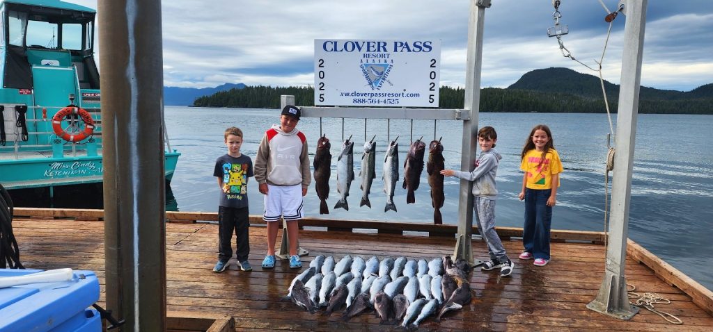 Kids with the family catch at Clover Pass